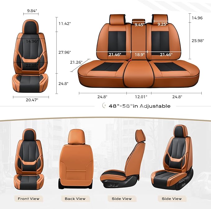 Coverado Seat Covers, Car Seat Covers Full Set, Leather Seat Covers for Cars, Car Seat Protector, Black Car Seat Covers Front Seats and Back Seats Universal Fit for Most Cars Brown-Black