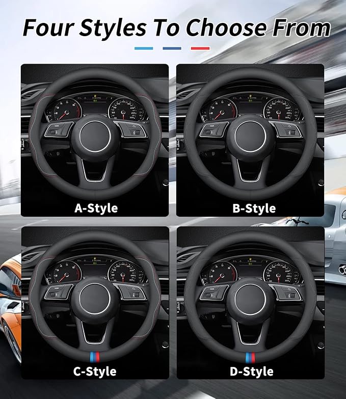 Custom-Fit for Dodge Steering Wheel Cover, Premium Leather Car Steering Wheel Cover with Logo, Non-Slip, Breathable, for Dodge Accessories (B-Style,for Dodge)