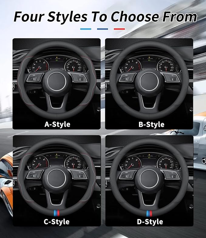 Custom-Fit for Volvo Steering Wheel Cover, Premium Leather Car Steering Wheel Cover with Logo, Non-Slip, Breathable (D-Style,for Volvo)