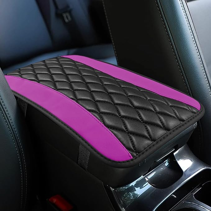 Car Center Console Cushion Pad, Armrest Cover for Car, Leather Waterproof Armrest Seat Box Cover, Auto Accessories Comfortable Arm Rest Box Cushion Pad for Most Vehicles (Purple)