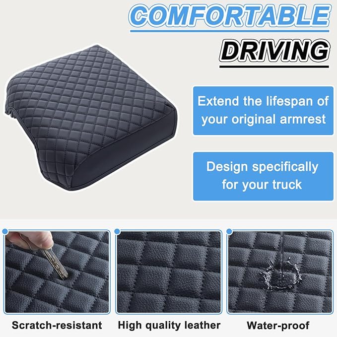 PIMCAR Center Console Cover for 2023 2024 2025 2026 Ford F250 F350 F450 F550 Super Duty, PU Leather Armrest Cushion Protector Anti-Scratch (Fits Bucket Seat Console Only)