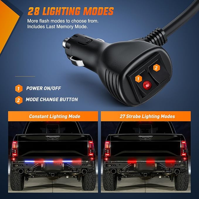 Nilight 48 Inch Truck Tailgate Strobe Light Strip Tail Emergency Bar Rear Window Warning Lamp Ultra-Bright Double Row 288 LED for Pickup Trailers Construction Vehicles Car SUV, Red Blue