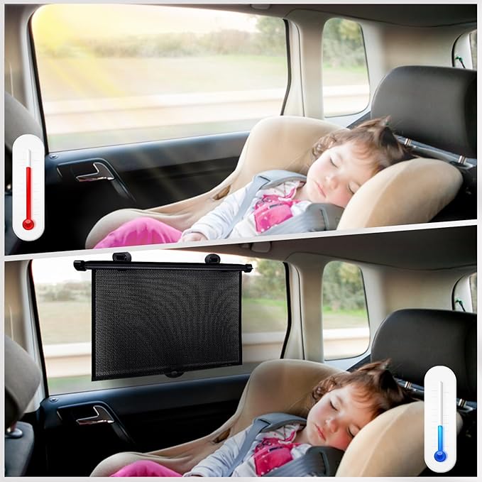 PLTCAT 2 Pack Car Sun Shade Side Window for Baby, Roller Vehicle Shades Sun Protection Shade for Car Side Window (Standard-16''x18'')