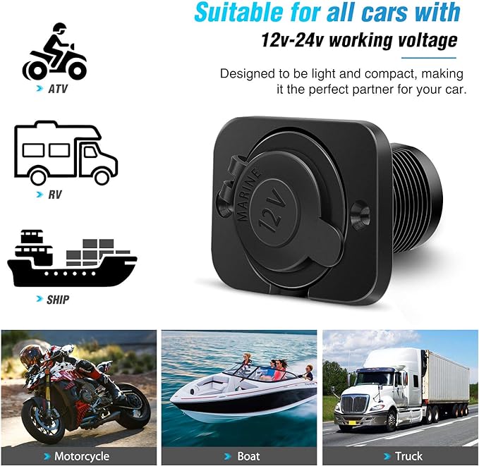 Nilight 2 Pack Car Cigarette Lighter Socket DC 12V Waterproof Power Outlet Adapter Replacement with Terminals Wires and Screws for Marine Boat Motorcycle, Boat, Car,Truck, RV, ATV