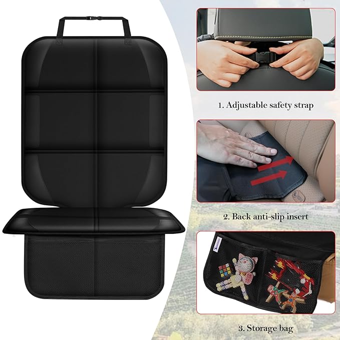 Meolsaek Car Seat Protector for Child Car Seat, Durable 600D Fabric Waterproof Car Seat Cover with Thick Pad Non-Slip Backing，No Imprints (Thicker Black-1pc)