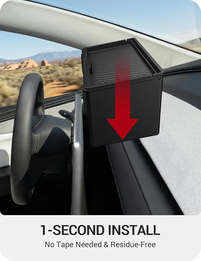 BASENOR Behind Screen Storage for Tesla Model Y Juniper 2025-2026 Model 3 Highland 2024-2026, Hidden Sunglasses Holder Tray with Privacy Protection, Dashboard Center Console Organizer Accessories