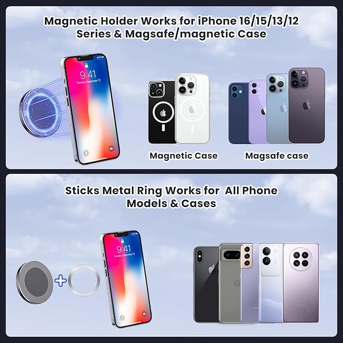 Stainless Steel Phone Mount for 2019+ Ram 1500/2500/3500/TRX, Magnetic & Clamp Dual Heads, All-Metal Shakeproof Unique America Flag Design OEM Screw Hole Dash Mount Install Super Stable