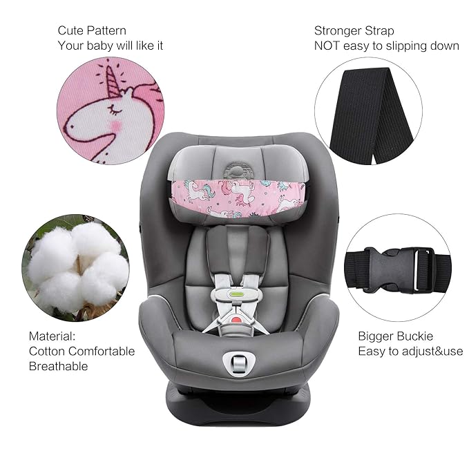Baby Carseat Head Support,Car seat Straps Pillow Support Ban,Stroller Neck Relief Strap Headrest,Slumber Sling Sleep Positioner for Toddler Infants Child Children Kids(Pink Unicorn + Clouds)
