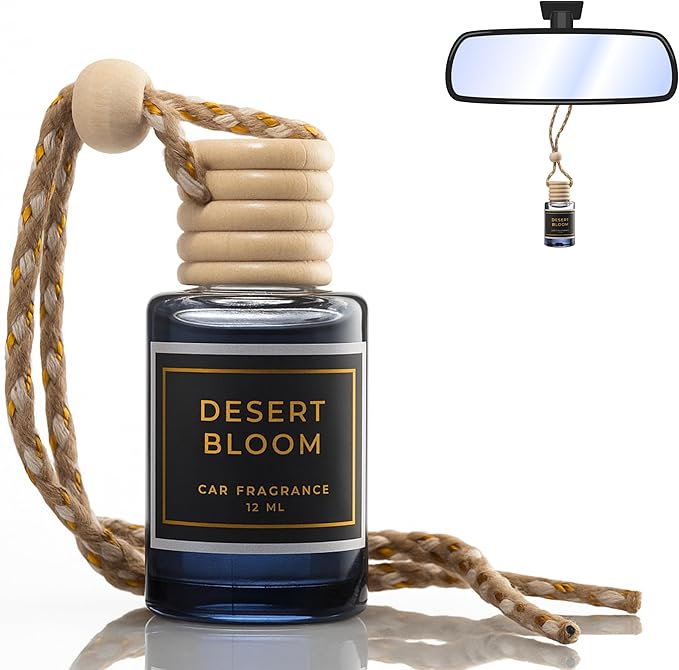 Car Hanging Diffuser - Long Lasting Car Freshener - Japanese Squash Scent - Lasts up to 60 days (Desert Bloom), Black, Gold