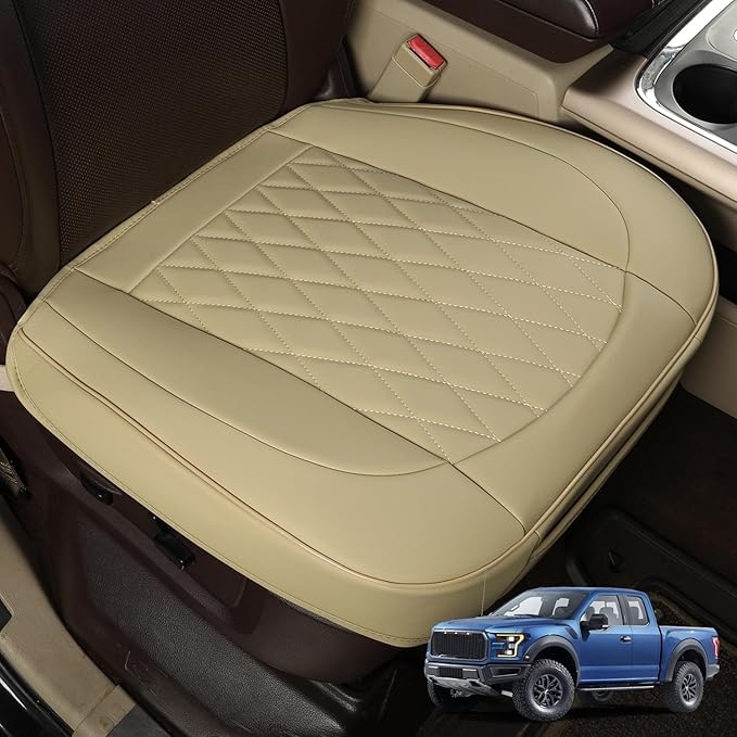 GIANT PANDA Bottom Seat Cover for Trucks&SUV, Front PU Leather Driver Seat Protector Fit for Chevy,Ram,Toyota,GMC,Ford F150 F-Series (Beige-2PCS)