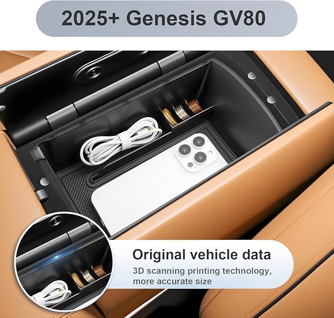 SKTU for 2025 2026 Genesis GV80 Accessories Center Console Organizer for 2025 2026 Genesis GV80 Console Tray 2025 2026 GV80 Middle Console Organizer with Coin Holder