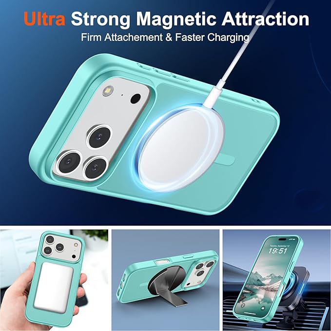 SUPFINE Magnetic for iPhone 17 Pro Max Case (Compatible with MagSafe)(Military Grade Drop Protection) Translucent Matte Shockproof with Anti-Fingerprint Phone Cover,Blue Green