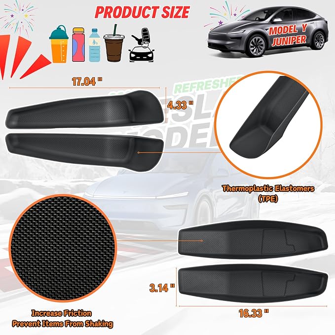 Front Rear Door Pocket Liners Compatible with 2025 2026 New Tesla Model Y Juniper Side Door Organizer Tray Inner Storage Insert Protector Interior Accessories - TPE Material, Black, 4 Pieces