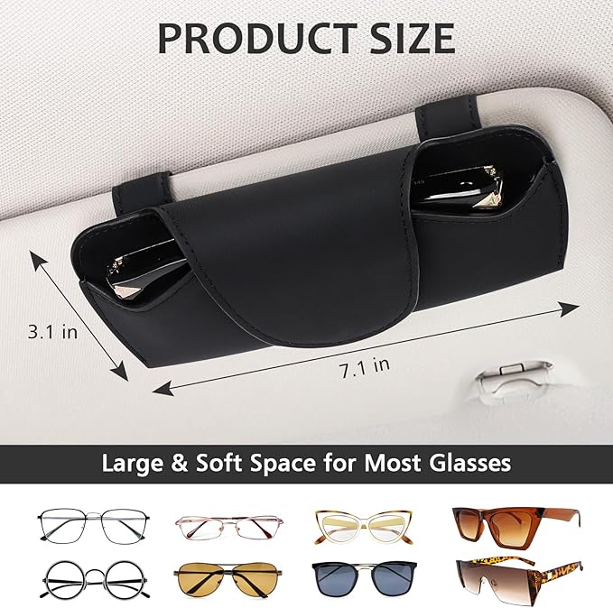 Accmor Sunglasses Holder for Car Sun Visor, Vehicle Sun Visor Sunglass Holders Glasses Case with Magnetic Closure, Universal Leather Auto Eyeglasses Organizer Car Accessories, No Obstruction of Vision