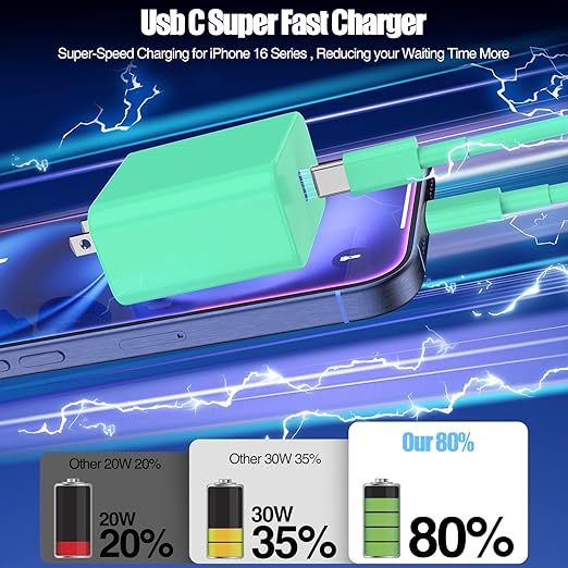 USB C Fast Charger for iPhone 17/ Air/16/15 Pro Max,2Pack 10FT Type C Charger Block & Cable, PD 3.0 Super Fast Charging for iPad Pro MacBook Air/Pro M1/M2, AirPods-Green