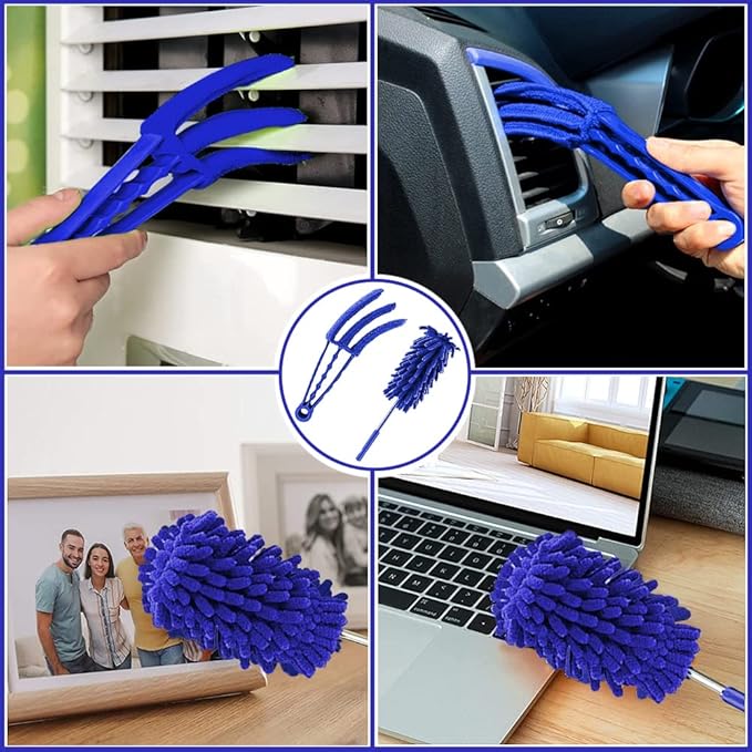 Buysenton Microfiber Duster, 8PCS Feather Duster with 100 Inch Telescoping Extension Pole, Reusable Bendable Dusters, Washable Lightweight Dusters for Ceilings Fans(2023 UAGRED)
