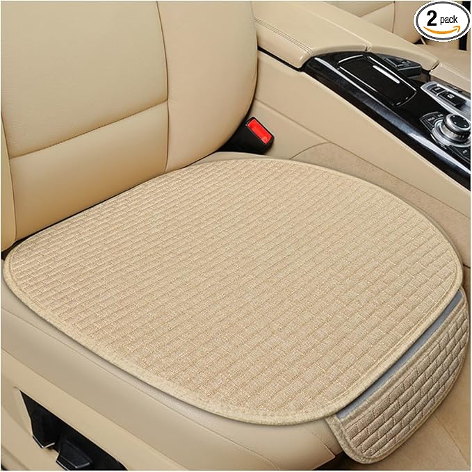 2PCS Car Seat Bottom Cover Pad, Comfortable Auto Front Seat Button Cushion Pad with Pocket, Breathable Vehicle Seat Protector Mat, Universal Truck SUV Van Car Accessories (Beige)