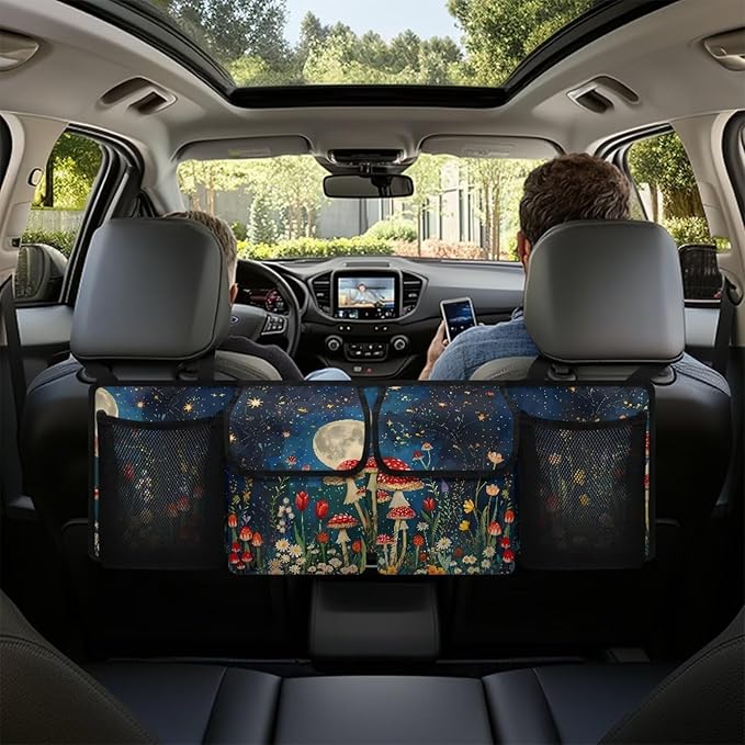 Floral Moon Mushroo Trunk Organizer For Car, Suv, Truck Adjustable Multi Pocket Collapsible Car Trunk Organizer Backseat Cargo Storage Bag With Securing Straps
