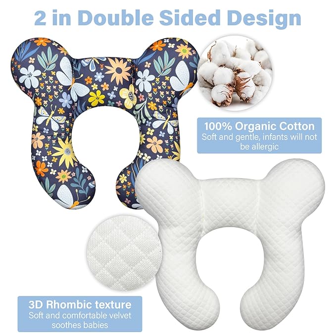 Baby Neck Pillows - Upgraded Toddler Travel Cushion for Toddler Head and Neck, Infant Neck Pillow for Car Plane Stroller Pushchair - Flower B