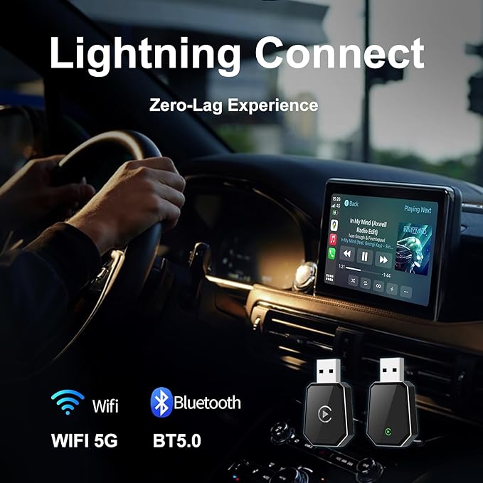Wireless Carplay Adapter, Android Auto Adapter Plug and Play 2025 Carplay, Convert Wired to Wireless Supports Car Original Control, Mini Car Play Box for Cars