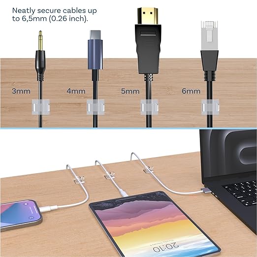 MMOBIEL 120pcs Self Adhesive Cable Clips – Wire Holder Clear Hooks Cord Organizer – Cable Management for Under Desk, Wall, Car, Office, Electrical Wires etc. – Wire Organizers Diameter 0.26 inch