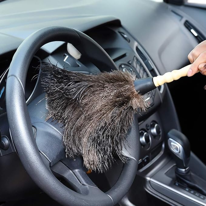 Midoneat Natural Black Ostrich Feather Duster,2 Packs,Car Duster Interior/Exterior Cleaner, Cleaning for Blinds Kitchen Keyboard Office, Smart and Soft and Fluffy (Black)
