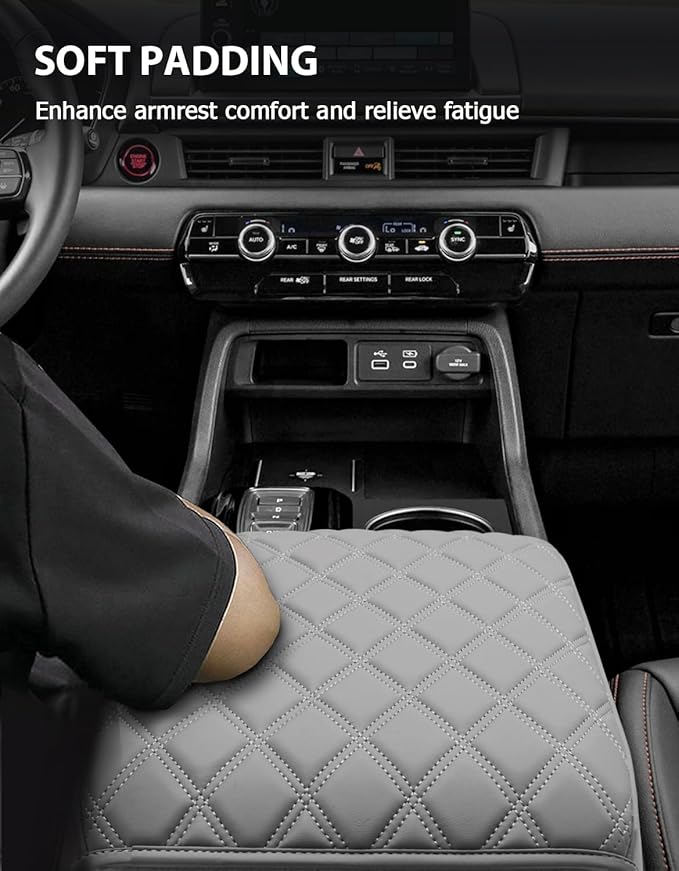 Center Console Cover for Honda Passport 2024-2026, Pilot 2023-2025, Ridgeline 2024 2025, Auto Armrest Lid Cushion Console Protector with Storage Pocket, Vinyl Leather, Gray