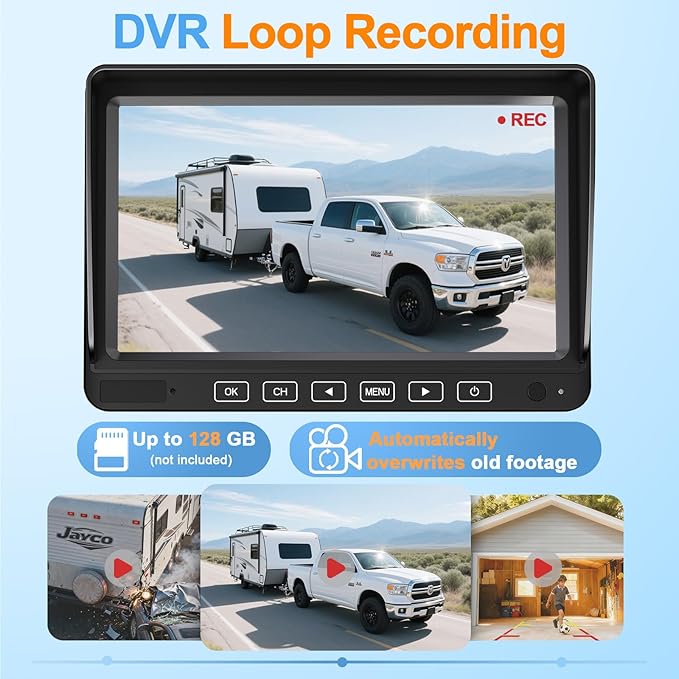 Wireless Backup Camera for Trailer - 7" 1080P RV Backup Camera with 4-Channel Split-Screen Monitor, AI Detection, Night Vision, Loud Beeps, Plug & Play, Compatible with Furrion Pre-Wired RVs