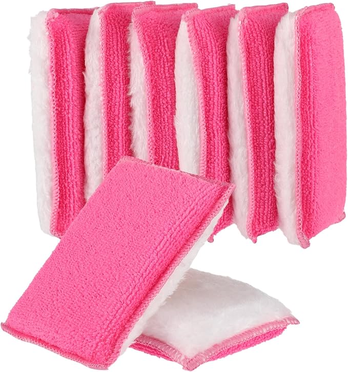 Mudder 8 Pcs Car Interior Scrubbing Sponge 5'' x 3'' Fiber Car Wax Applicator pad Household Cleaning Sponges for Leather Seat Couch Cleaning (Pink White)