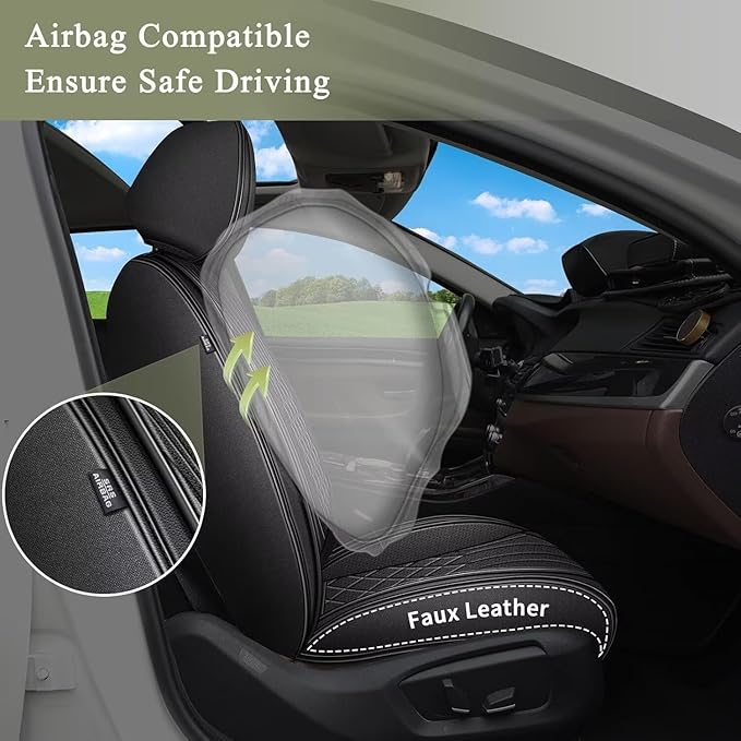 Seat Covers Full Set for Nissan Rogue 2010-2025 2026: Breathable Perforated Leather Car Seat Cover (Black)