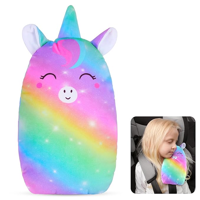FIODAY Car Seat Belt Covers for Kids Unicorn Seat Belt Pillow Soft Seat Belt Cushion Adjust Seat Strap Pillow Head Neck Support for Children Boys Girls Travel