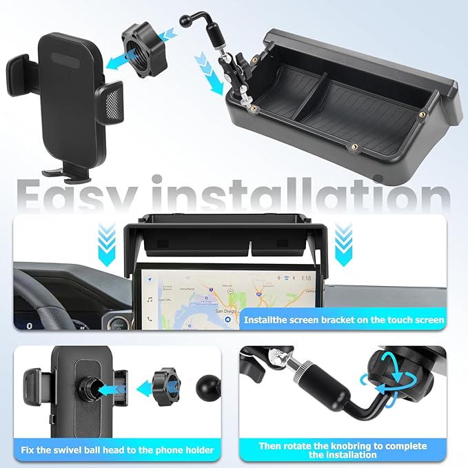 Car Phone Holder Fit for Toyota Tacoma 2024 2025/4Runner 2025 Accessories Fit 14-inch Screen, Dashboard Organizer with Cell Phone Mount Automobile Cradles Hands-Free 360 Degree Rotation