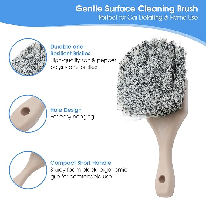 Nanoskin Professional 8.5-Inch Gentle Surface Cleaning Brush with Durable Salt & Pepper Polystyrene Bristles, Compact Short Handle, Resistant to Acids/Detergents (Pack of 12)
