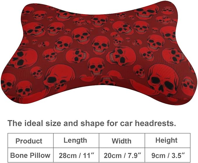 2 Pack Car Neck Pillow Compatible with Red Skulls, Softness Car Headrest Pillow for Driving with Adjustable Strap, Memory Foam Removable Cover, Comfortable Ergonomic Design
