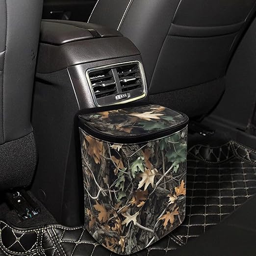 Camo Maple Leaf Car Trash Can Auto Garbage Bag with Lid Leak-Proof Car Storage Bag Garbage Bag Hanging for Headrest Portable Vehicle Backseat Organizer