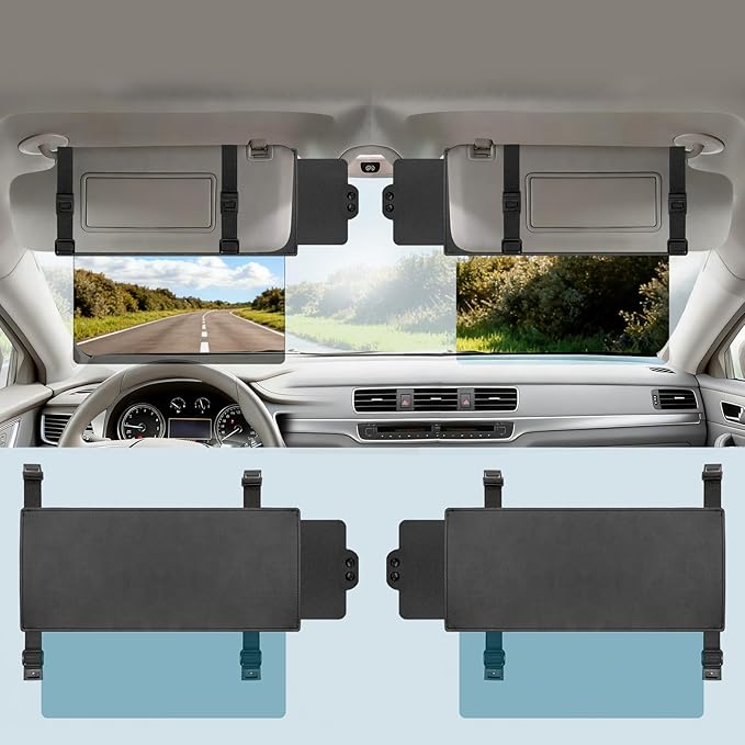 Veharvim Polarized Sun Visor Extender, Upgraded UV400 Car Sun Visor Extension with PC Lens and Side Sunshade,Anti-Glare Visor for Safe Driving,UV-Filtering (No Zipper, Driver Side+Passenger Side)