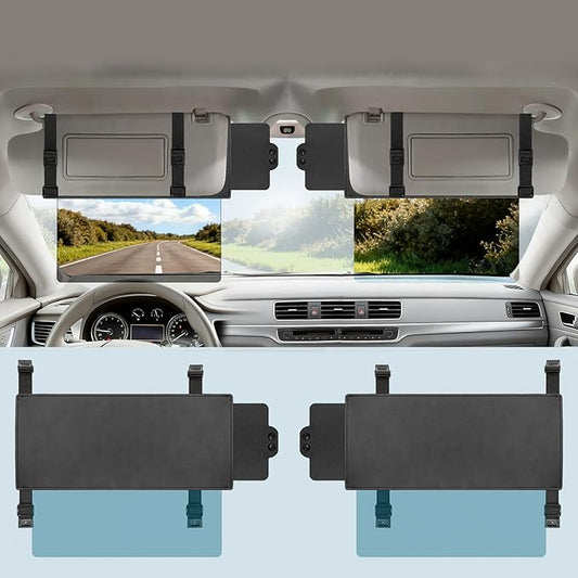 Veharvim Polarized Sun Visor Extender, Upgraded UV400 Car Sun Visor Extension with PC Lens and Side Sunshade,Anti-Glare Visor for Safe Driving,UV-Filtering (No Zipper, Driver Side+Passenger Side)