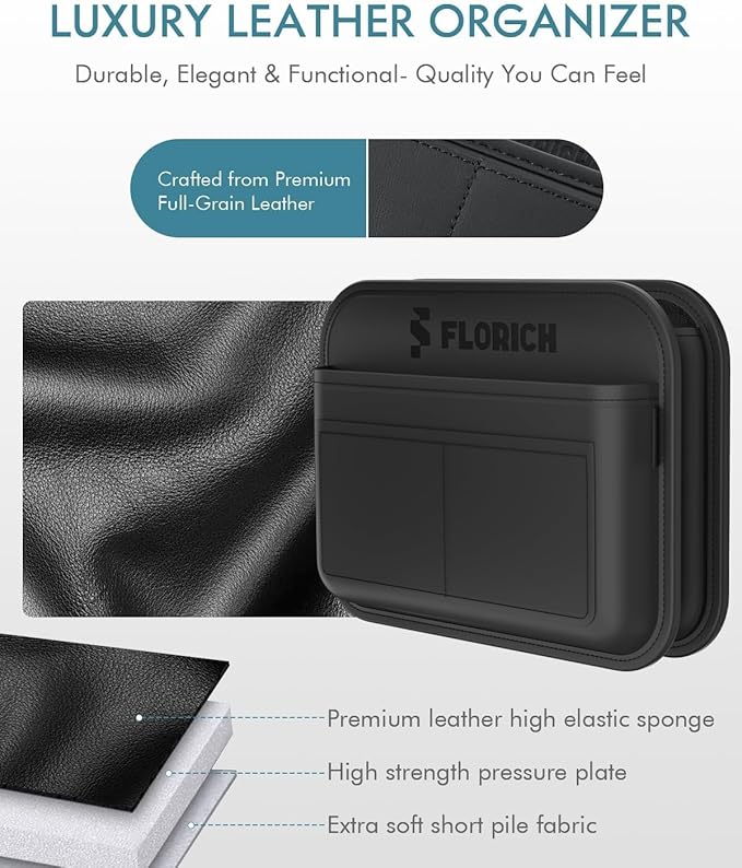 FLORICH Upgrade Car Door Organizer, Small Leather Foldable Hanging Organizer and Trash Can 2-in-1, Multi-Function Mini Storage Box Garbage Can for Car Back Seats and Side Door-2Pack