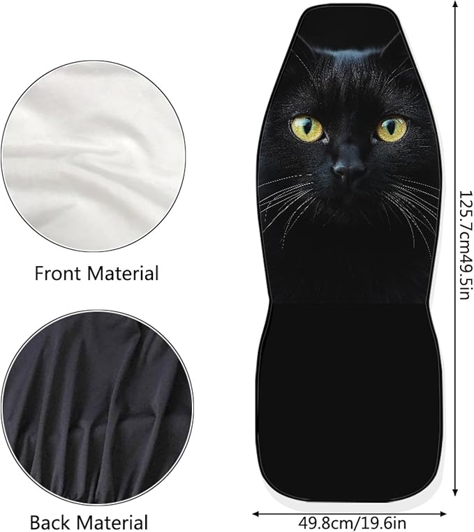 BIGCARJOB Durable Washable Black Cat Car Seat Covers 2pc Front Seat Only Ultra-Soft Universal Auto Drive Seat Protector Cover
