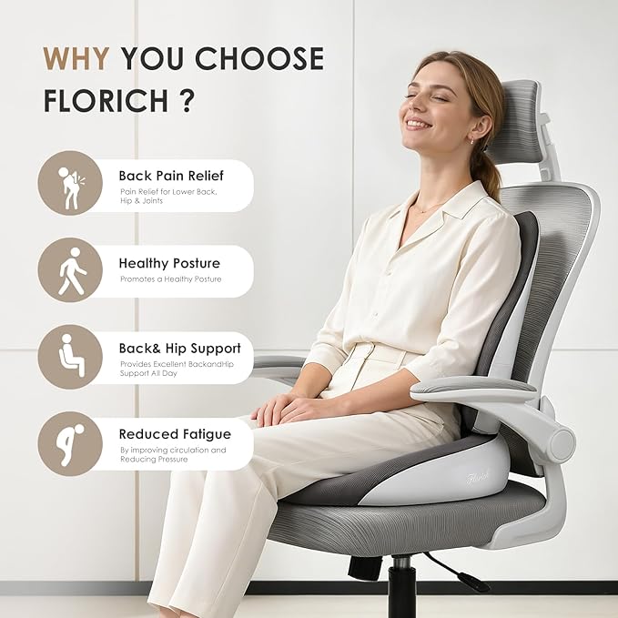 FLORICH Car Seat Cushion and Lumbar Support Pillow, Ergonomic Memory Foam Driving Seat Cushions for Back & Sciatica Pain Relief, Non-Slip Cushion for Car, Office, Truck, Wheelchair, Gaming Chair-Gray