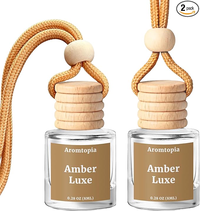 Car Air Fresheners, Aromtopia Hanging Car Fragrance Diffuser, 2 Pack, Long-lasting, Car Rear View Mirror Accessories, Automotive Odor Eliminator - Amber Luxe Scent