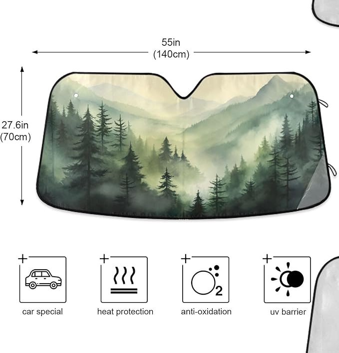 xigua Mountain Forests Car Windshield Sunshade Foldable Front Window Sun Visor Protector for Car,SUV,Truck - Keep Vehicle Cool,55 x 27.6 Inch