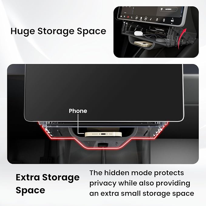 BarBaren for Tesla Model Y Juniper Under Screen Storage 2025 2026/ Model 3 Highland 2024-2026, Center Console Organizer for Tesla Model Y Juniper Accessories, Hideable