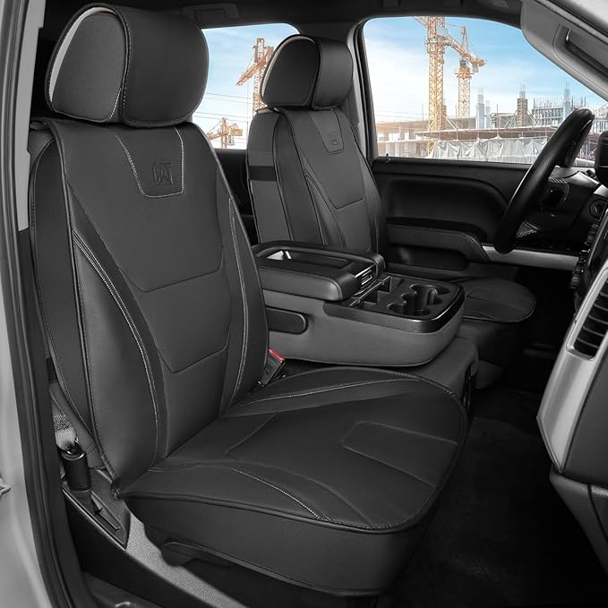 Cat® Edge Deluxe Car Seat Covers for Front Seats - Premium Black Faux Leather Seat Covers for Cars with Universal Fit, Rugged Automotive Seat Covers for Trucks, Interior Seat Covers for SUV