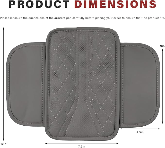 Car Center Console Cover, Leather Auto Armrest Cushion Pad with Two Storage Pockets, Waterproof Arm Rest Box Mat Protective Cover for Sedan SUV Truck, Car Accessories (Gray)