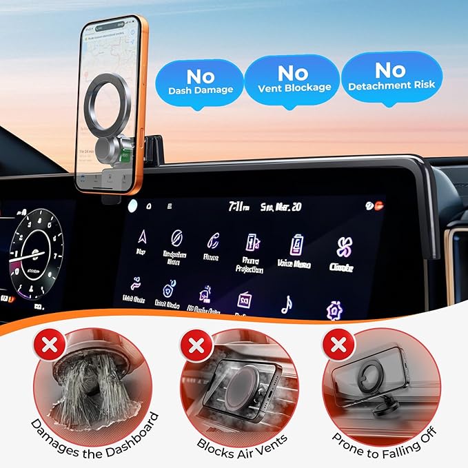 Car Phone Holder for KIA Sportage 2025 2024 2023 (Only for 12.3-Inch Screen, Not for 2026+) 360° Rotation Magnetic Cell Phone Mount, Compatible with Magsafe, Does Not Affect Air Vent