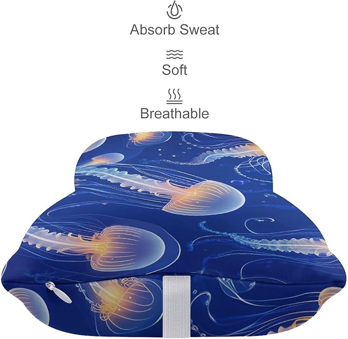 Car Seat Head & Neck Rest Pillow - Auto Headrest Bone Shape Pillow Cushion Soft and Comfortable for Travel, 2 Piece Compatible with Underwater Blue Jellyfish