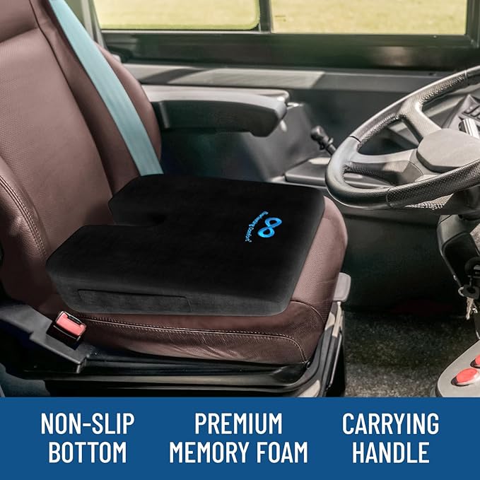 Everlasting Comfort Memory Foam Car Seat Cushion - Tailbone Pain Relief, Driving Seat Cushion for Short People - Office, Wheelchair, Gaming Chair, Travel - Non-Slip, Washable Cover