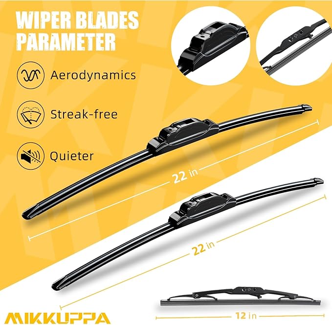 MIKKUPPA 22"+22"+12" Windshield Wipers Replacement for 2015-2020 Chevrolet Suburban Tahoe Cadillac Escalade - Front & Rear Wiper Blades with Rear, All Season Wiper Blades Set, U/J Hook (Pack of 3)