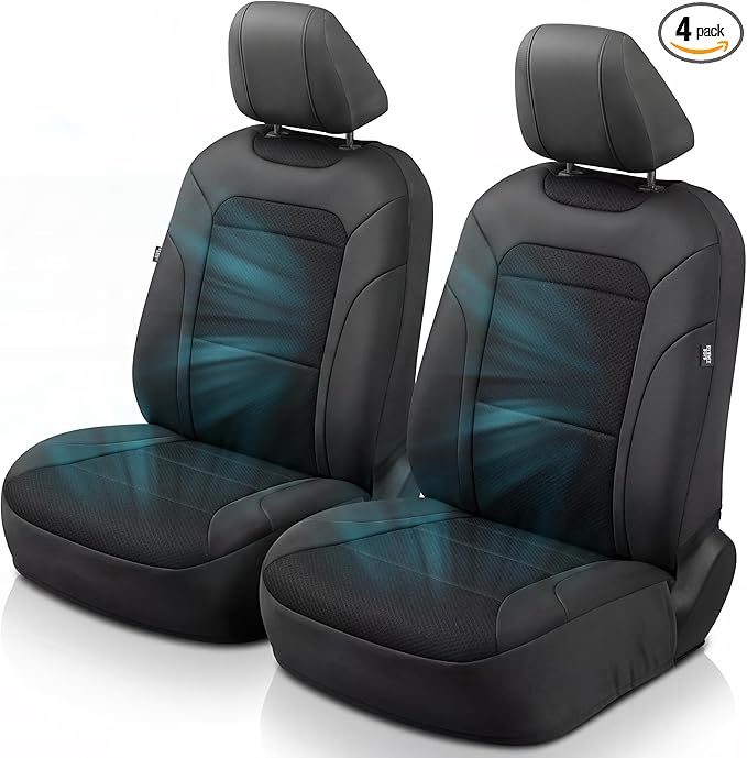 GIANT PANDA Air Cool Mesh Car Seat Cover Custom Fit Honda Civic Accord Pilot CRV HRV Element Passport,Breathable Cooling Seat Protector with Leather Back Pannel(Black)